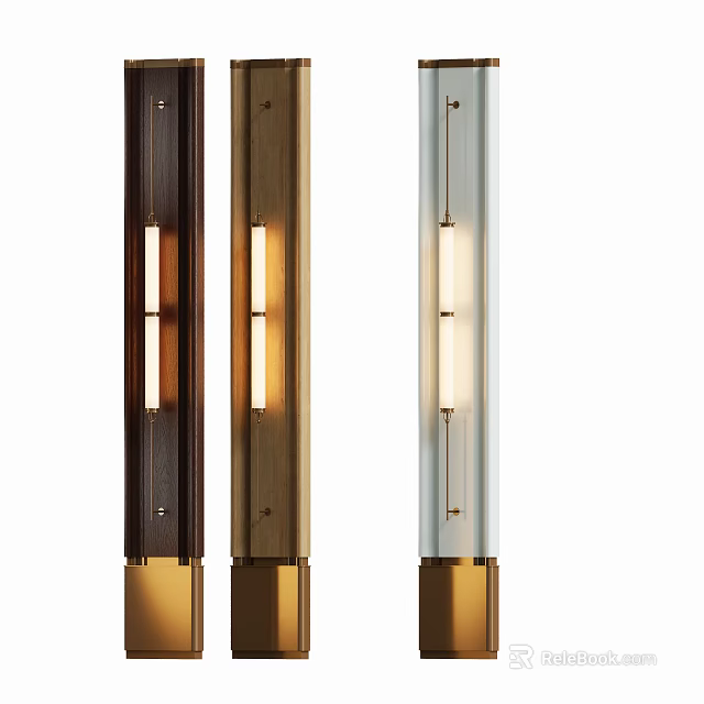 Modern Room Dividers With Vertical Light Strips And Wooden Golden White Frames 3d model 