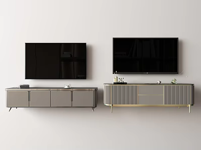 Modern Gray TV Stand With Gold Metal Legs And Storage Drawers For Living Room 3d model