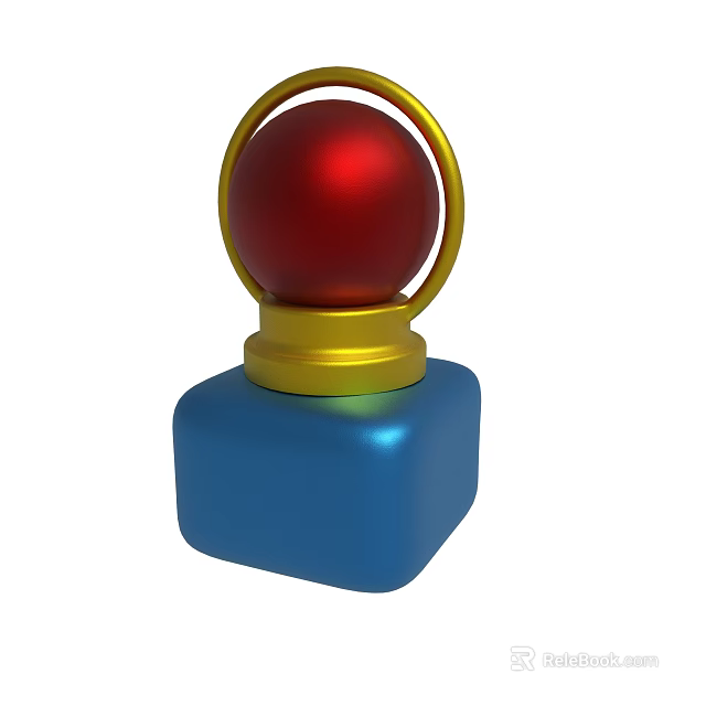 Decorative Sculpture With Blue Cube Base Gold Ring And Red Sphere 3d model 