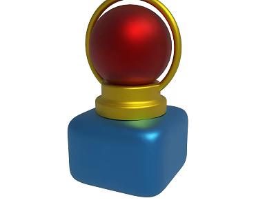 Decorative Sculpture With Blue Cube Base Gold Ring And Red Sphere 3d model