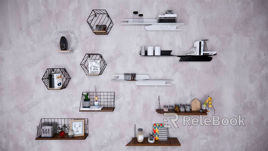 Modern Wall Shelf Wrought Iron Wall Hanging Shelf Ornaments model