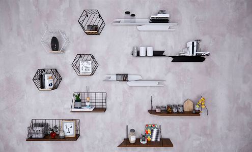 Modern Wall Shelf Wrought Iron Wall Hanging Shelf Ornaments 3d model