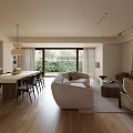 Modern Living Dining Room Interior With Open Concept Sofa Wooden Coffee Table And Dining Chairs