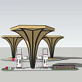 Modern Umbrella shaped Pergola Structure with EV Charging Stations and Support Columns 3d model