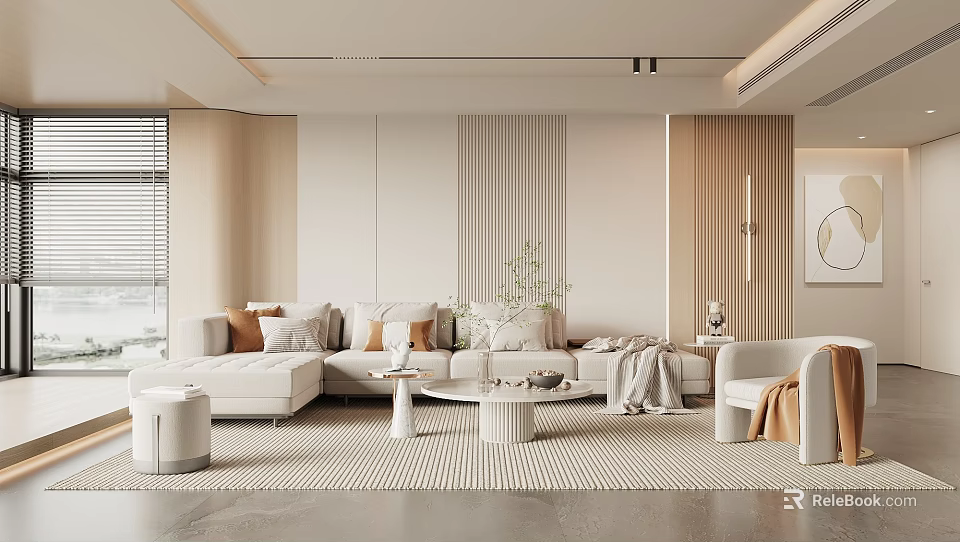 Modern Living Room Interior With Light Sofa Coffee Table And Accent Chair 3d model 