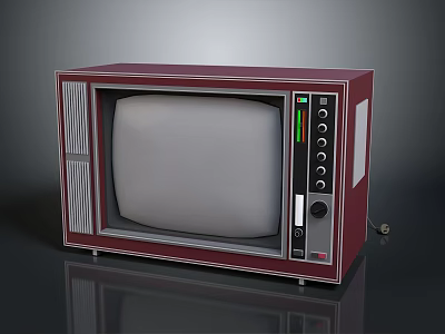 Old fashioned Burgundy Television With Classic Design And Control Knobs 3d model
