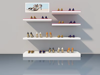 Modern Hinged Door Shoe Storage Cabinet With Colorful Shoes On Shelves 3d model