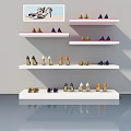 Modern Hinged Door Shoe Storage Cabinet With Colorful Shoes On Shelves