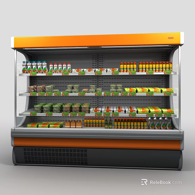 Commercial Refrigerated Display Shelf With Multiple Shelves For Bottled Drinks And Boxed Food 3d model 