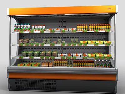 Commercial Refrigerated Display Shelf With Multiple Shelves For Bottled Drinks And Boxed Food 3d model