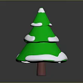 Green Decorative Tree With White Snowy Ornaments And Brown Trunk For Festive Holiday