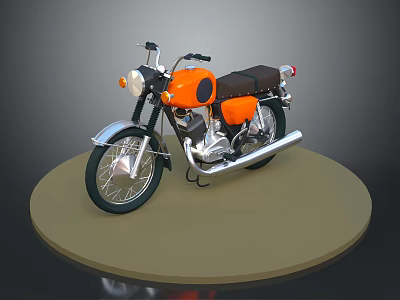 Vintage Orange And Black Motorcycle On Circular Display Stand With Classic Design Features 3d model