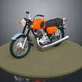 Vintage Orange And Black Motorcycle On Circular Display Stand With Classic Design Features