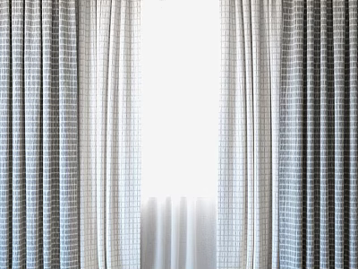 Gray And White Checkered Window Curtains With Light Filtering Fabric Design 3d model
