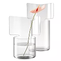 Modern Glass Vases in Pink Transparent Brown Colors with Fresh Flower Stem in Water