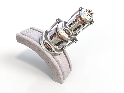Detailed Mechanical Equipment With Metal Gears Coils And Curved Concrete Base 3d model
