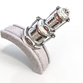 Detailed Mechanical Equipment With Metal Gears Coils And Curved Concrete Base