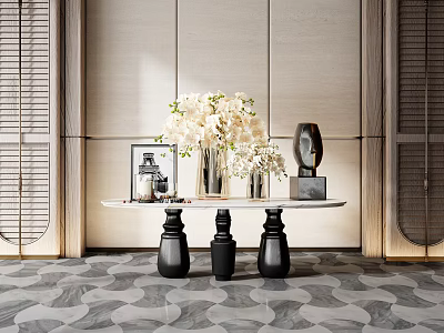 Elegant Modern Console Table Decor With Marble Top White Flowers And Decorative Vases 3d model