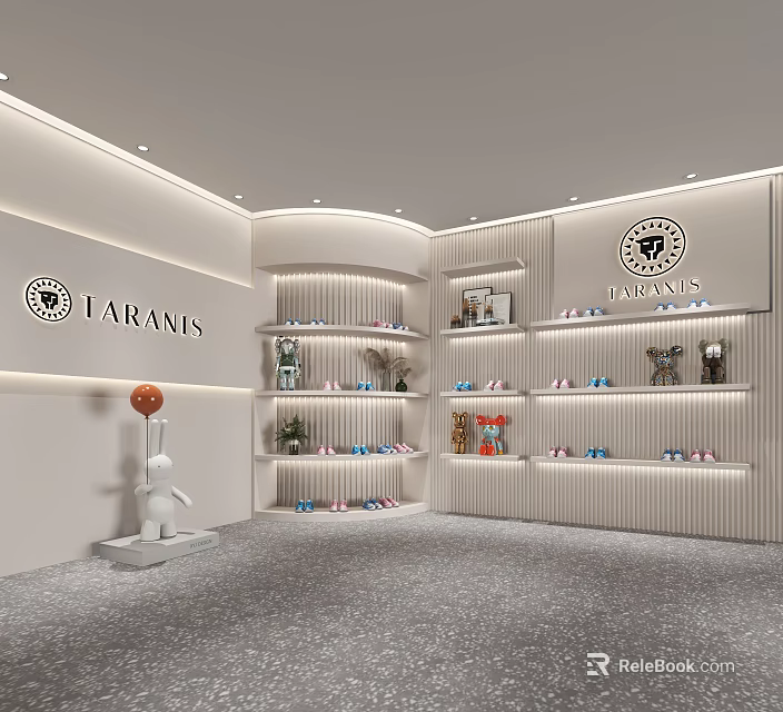 LARANIS Retail Store Interior Design With Shelves Displaying Shoes And Decorative Items 3d model 