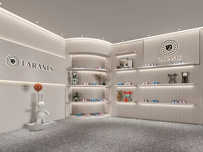 LARANIS Retail Store Interior Design With Shelves Displaying Shoes And Decorative Items 3d model