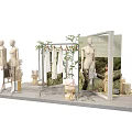 Fashion Retail Display With Mannequins Handbags Plant Decor And Wooden Stands