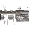 Modern Dining Table Set With Marble Counter Transparent Chairs And Decorative Items 3d model