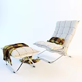 Comfortable Light Gray Accent Chair With Plaid Cushion And Ottoman With Tassel Blanket