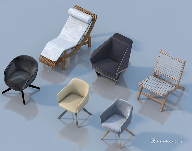 Modern Leisure Chairs Various Styles With Woven Rattan Leather And Wooden Frames 3d model 
