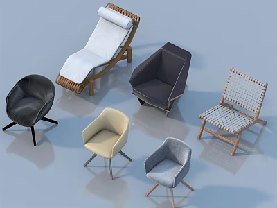 Modern Leisure Chairs Various Styles With Woven Rattan Leather And Wooden Frames 3d model
