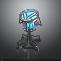 Futuristic Mechanical Device Structure With Blue Glowing Circular Top And Metallic Base