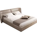 Modern Double Bed Featuring Leather Headboard White Sheets and Decorative Pillows 3d model