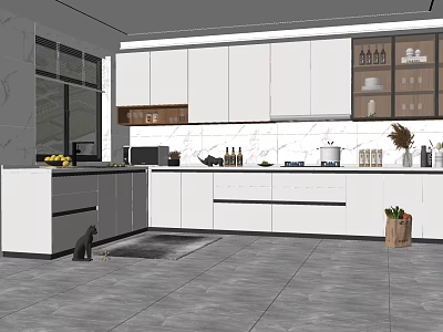 Modern Kitchen Interior Design With White Cabinets Marble Island And Appliances 3d model