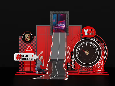 Porsche Themed Red Photo Check in Spot With Large Screen And Race Track Design 3d model