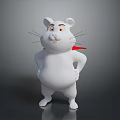 White Cartoon Mouse Character With Whiskers And Red Scarf Standing In Hands On Hips Pose