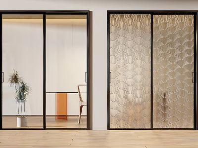 Black Framed Interior Sliding Doors With Clear And Patterned Glass 3d model