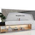 Elegant Reception Desk Design In Reception Area With Marble Surface Small Tree And Decorative Rocks 3d model