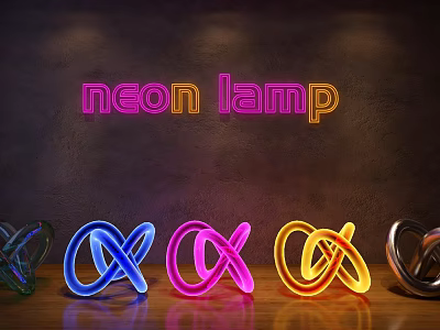 Colorful Decorative Neon Lamps with Loop Design on Wooden Surface and Dark Background 3d model