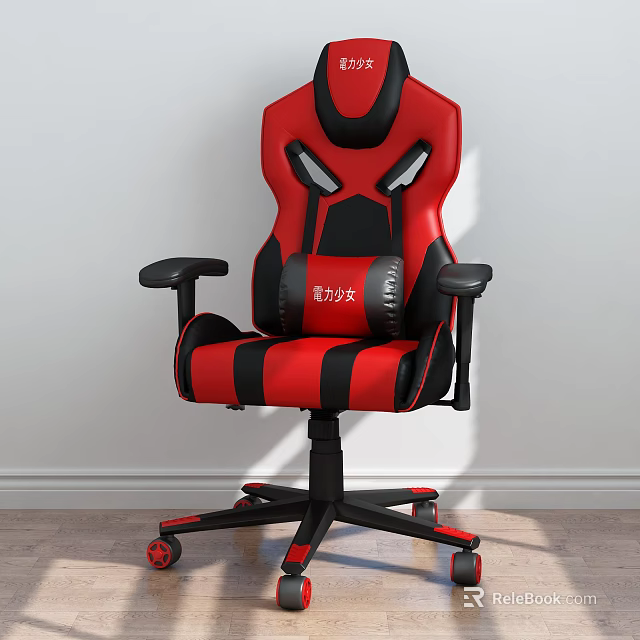 Red And Black Ergonomic Office Chair With Headrest And Adjustable Features 3d model