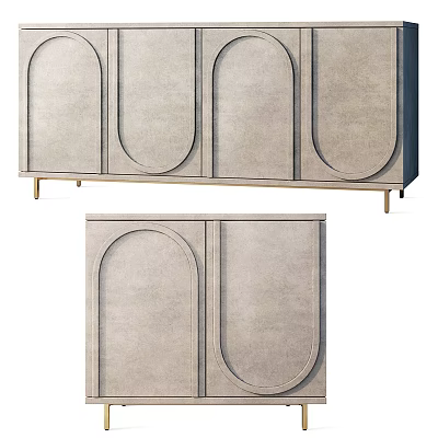 Modern Gray Sideboard With Arched Doors And Gold Metal Legs For Storage 3d model