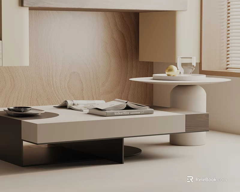 Modern Living Room Sofa and Coffee Table Set with Wooden Frame and Sleek Surface 3d model 