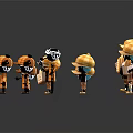 Cute Cartoon Characters In Orange Outfits With Yellow Checkered Hats And Tools In Various Poses