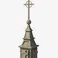 Stone Pillar With Layered Structure And Top Sphere Cross Decoration 3d model