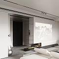 Elegant Modern Living and Dining Room Interior Design With Projection Screen And Fireplace