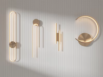Modern Minimalist Gold Metal Wall Lamps With Sleek Linear And Circular Designs For Interior Lighting 3d model