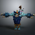 Blue Lion Headed Game Movie Character With Open Arms Decorative Armor And Axe On Head