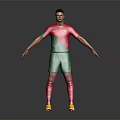 Man Wearing Red Green Portuguese Football Jersey Nike Logo Number 7 Yellow Cleats Grey Background