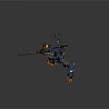Blue Yellow And Orange Cybernetic Robot Character With Sharp Weapon And Mechanical Limbs