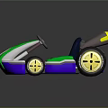 Green and White Kart With L Logo Blue Seat Two Exhaust Pipes And Yellow Wheels