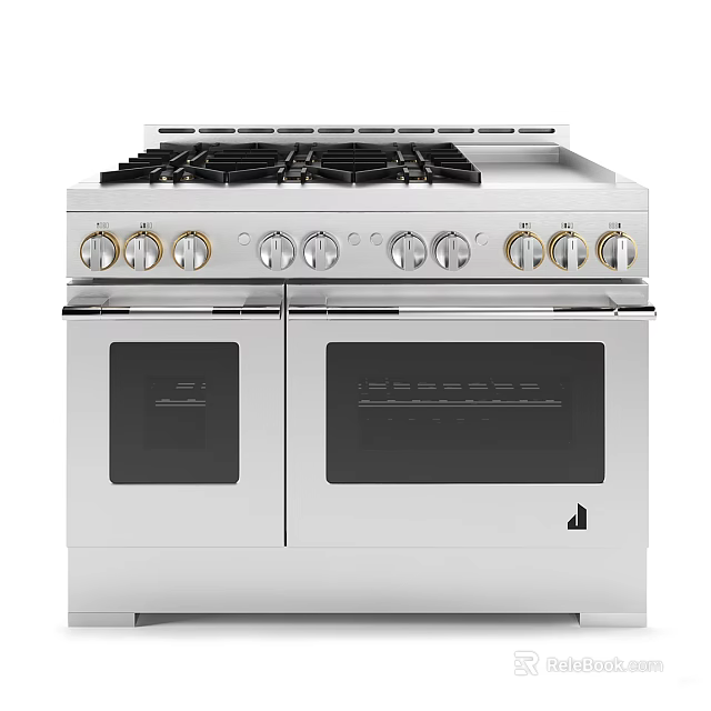 Stainless Steel Gas Range With Double Oven And Control Knobs Modern Kitchen Appliance 3d model