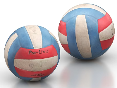 Pro Line Volleyball Sports Equipment With Blue White Red Stripes Two Training Balls 3d model